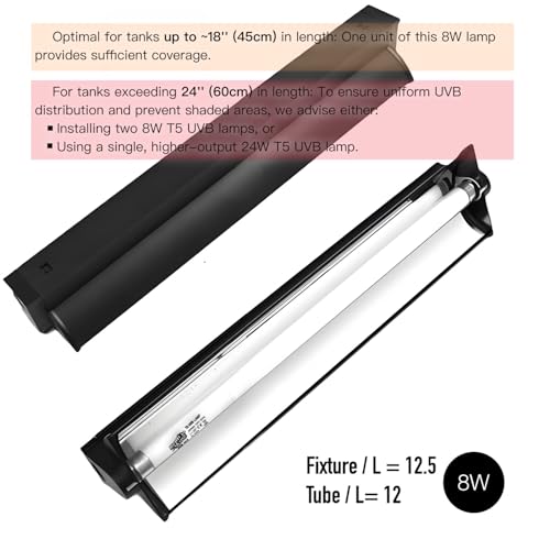 Upgraded T5 UVB Reptile Light, 10.0 UVB 8W German Made Fluorescent Lamp and Fixture Kit, for Desert-Dwelling Reptiles, Bearded Dragon,Tortoise, Snake, Strip Linear UVB Lamp Bulb,12 Inch - size: 8W Reptile T5 UVB Light Kit