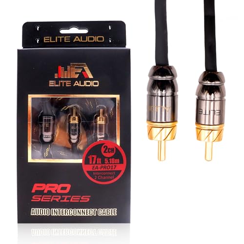 Elite Audio Pro Series 17ft. 2-Channel Car Audio RCA Cable - Triple Shielded, Brass Connectors, Oxygen Free Copper, Noise Reducing Audio Cable for Amplifiers Subwoofers Speakers and Processors – PRO17 - color: 2-Channel, size: 17' (ft)