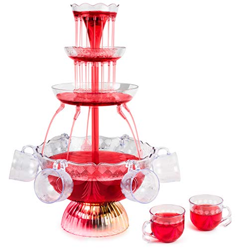 Nostalgia 3-Tier Party Fountain, Holds 1.5 Gallons, LED Lighted Base, Includes 8 Reusable Cups, 1.5 Gallon, Clear - style: Deluxe Party Fountain