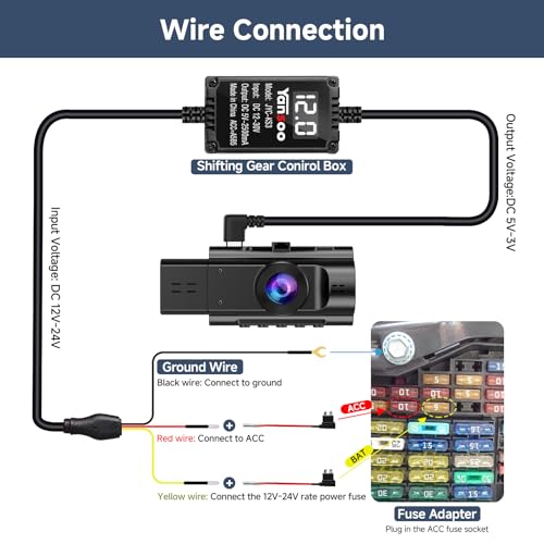 3-Lead USB C Dash Cam Hardwire Kit, Digital Voltage Display, 12V-24V to 5V - size: KS3