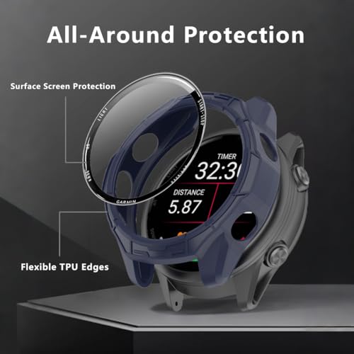 Watch Screen Protector for Garmin Forerunner 570 47mm and protective Case - color: Blue