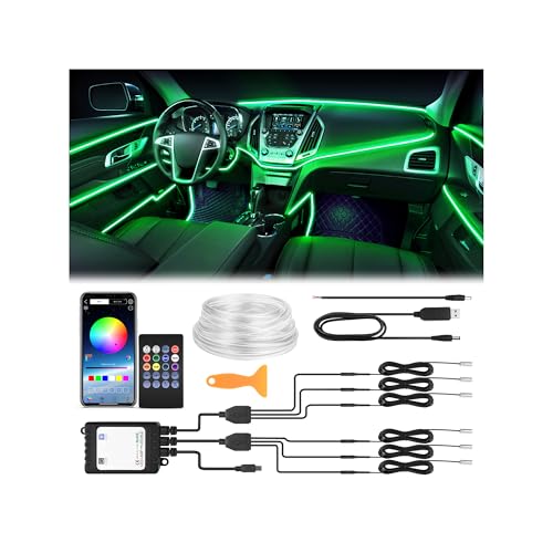 Interior Car LED Strip Lights 315 inches Fiber Optic tubing USB Powered RGB 6 in 1 Car Neon with Wireless APP and Remote Control, Ambient Lighting Kits 16 Million Colors,Sync to Music - size: 6 in 1