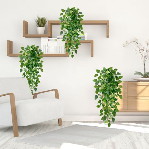Sggvecsy Fake Hanging Plants 4 Pcs Artificial Hanging Plants Fake Ivy Vine Faux Pothos Vines Artificial Ivy Leaves Greenery Plant for Room Patio Home Indoor Outdoor Shelf Wall Garden Decor(No Baskets) - size: 4pcs