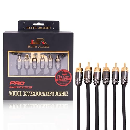 Elite Audio Pro Series 17ft. 6-Channel Car Audio RCA Cable - Triple Shielded, Brass Connectors, Oxygen Free Copper Noise Reducing Audio Cable for Amplifiers Subwoofers Speakers and Processors – PRO617 - color: 6-Channel, size: 17' (ft)
