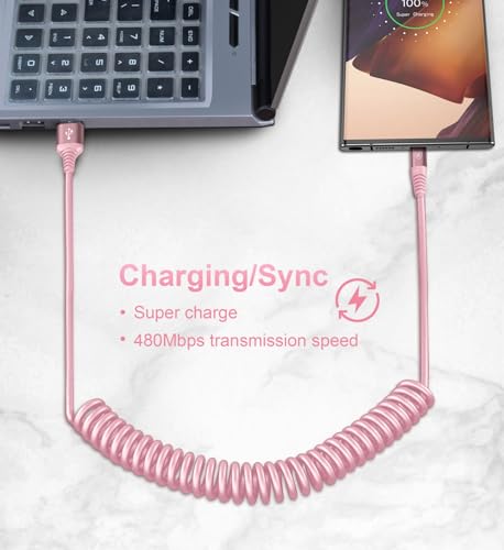 USB C Cable Fast Charging Cable [3FT+6FT] Coiled USBA to USBC Cable for Car - color: Pink, size: 3FT+6FT
