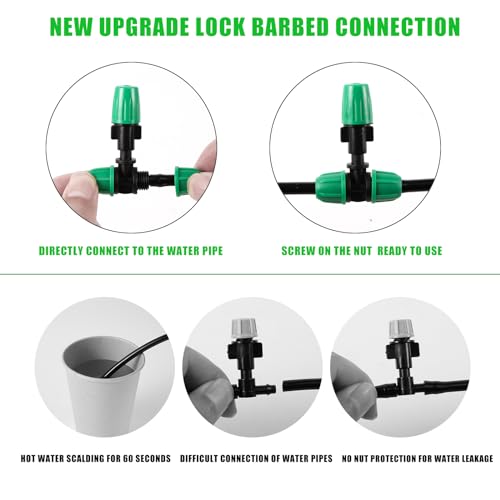 Misting Cooling System Greenhouse Misting System Automatic Garden Watering System Lock Barbed Drip Irrigation System with 1/4 inch Irrigation Tubing Mister for Patio Greenhouse Garden,Lawn. - size: Medium Drip Irrigation Kit
