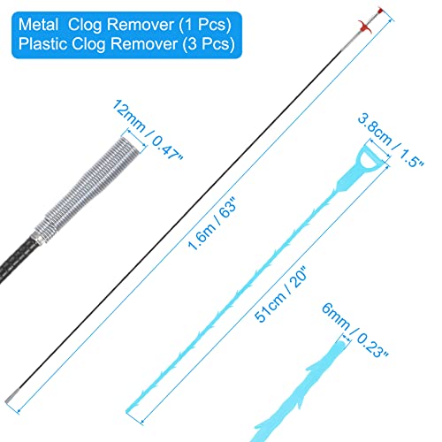 uxcell 3pcs 20 Inch Drain Hair Clog Remover Tool PP & 63 Inch Drain Cleaner Tool Sticks Stainless Steel Sewer Cleaning Hook Unclog Sink Unclogger for Toilet Bathtub Sewer, Blue - color: Blue, size: 63 Inch