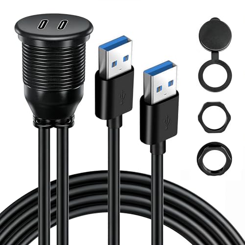 Dual Port USB A 3.0 Male to USB C 3.0 Female Extension Cable,Flush Mount Waterproof Panel Cable for Car,Truck,Boat,Motorcycle Dashboard 3.3ft - style: Dual USB A-C 3.0