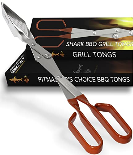 Steak Grill Tongs - 17 inch Red. Professional outdoor grilling utensil. Long reach Barbeque Grilling Tongs. Ideal for steak, fish, burger, and sausage - color: Red Steak Tongs