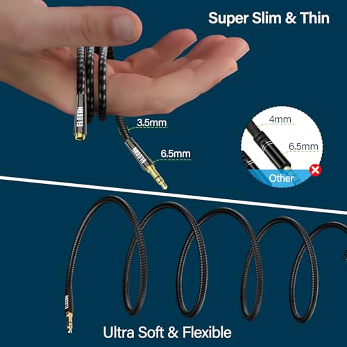 Elecan Headphone Extension Cable 1.5 Ft/2 Pack, 1/8 Inch 3.5 MM AUX Cord Wire Male to Female, Hi-Fi Sound Thin&Slim Braided TRS Stereo Audio Beats Cable Extender for Car,Home Stereos, Speaker,Phones - size: 1.5FT-2PK