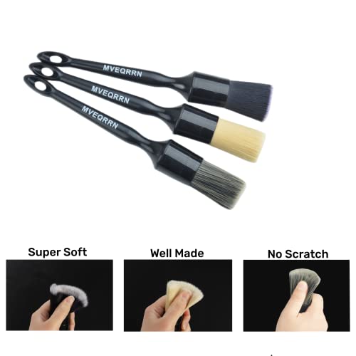 MVEQRRN 3PCS Car Detailing Brush Set, Boars Hair & Soft Auto Brushes - color: 3pcs car detailing brush (AS PICTURES)