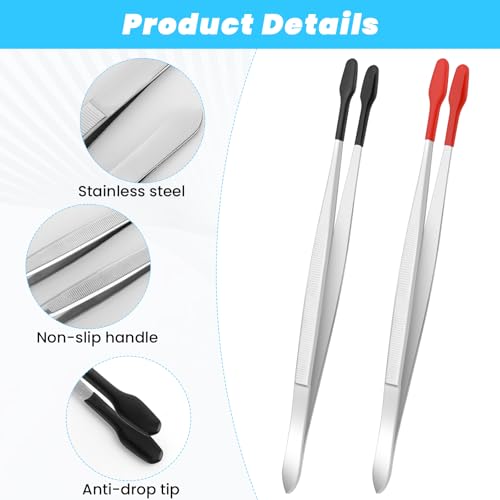 Rubber Tipped Tweezers, 2PCS PVC Coated Flat Tip Tweezers Stainless Steel Forceps Non Marring Pincettes for Stamp Coins Jewelry Industrial Electronic Hobby Craft Tools
