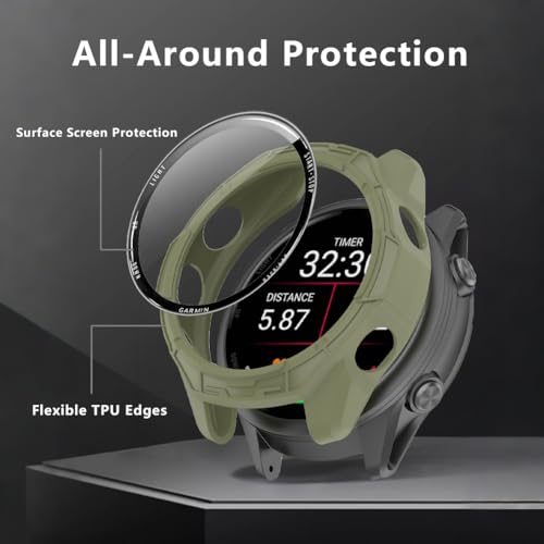 Watch Screen Protector for Garmin Forerunner 570 47mm and protective Case - color: Green