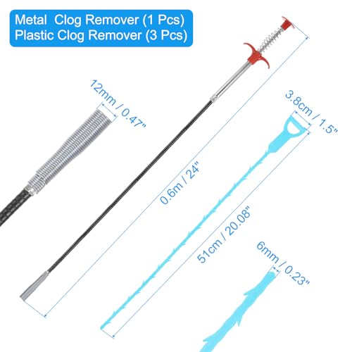 uxcell 3pcs 20 Inch Drain Hair Clog Remover Tool PP & 24 Inch Drain Cleaner Tool Sticks Stainless Steel Sewer Cleaning Hook Unclog Sink Unclogger for Toilet Bathtub Sewer, Blue - color: Blue, size: 24 Inch