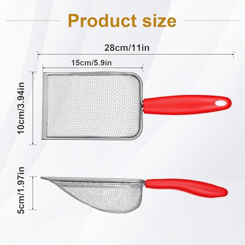 Stainless Steel Mesh Litter Shovel, Fine Mesh Metal Reptile Litter Cleaner Scooper, Black Non-Slip Handle Sifter for Lizard Substrate Reptile Terrarium Sand Waste, Red
