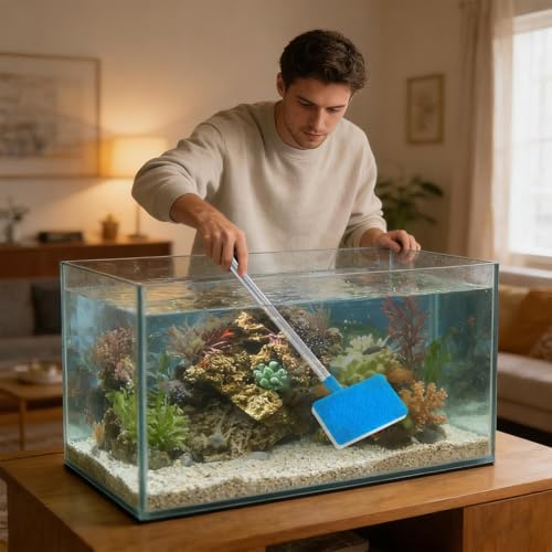 Tank Cleaning Scrubber Brush, with Foldable Brush Head, 55cm, Aquarium Algae Scraper, Aquariums Cleaning Kit, Long Handle Design, for Aquarium Algae Betta Fish Tank Turtle Reptile Terrarium Kitchen
