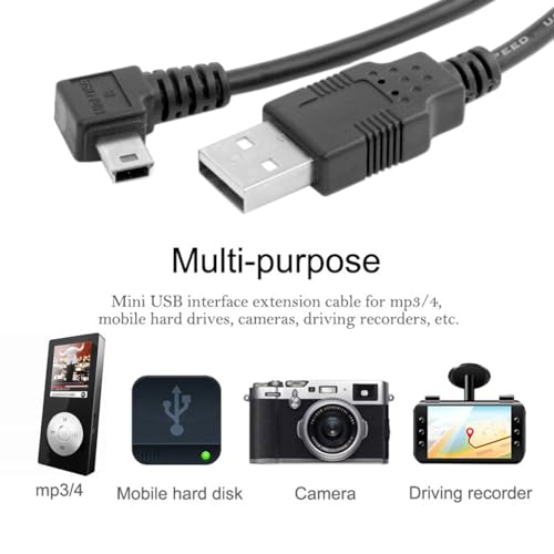 chenyang Mini USB Cable USB 2.0 Male to Mini USB 5 Pin Male 90 Degree Left Angled Charging Data Transfer Extension Cable 5.0M for Dash Cam/GPS/Microphone - color: Left Angled, size: 5.0M