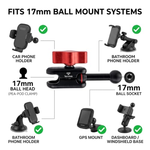 17mm Ball Mount Extension, All-Aluminum Double Ball Adapter - size: 4.33" Length
