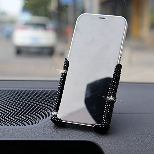 SUNCARACCL Bling Car Phone Holder, 360 Degrees Adjustable Crystal Auto Car Mount Phone Holder for Dashboard,Windshield and Air Vent (Black) - color: Black