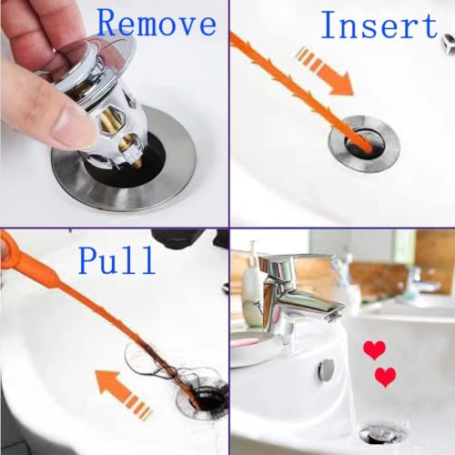 Drain Clog Remover Tool, 6 Pack with 5 Plastic and 1 Stainless Steel Drain Snakes, Hair Unclogger for Toilet, Kitchen Sink, Bathroom Tub, Shower, Sewer (6)