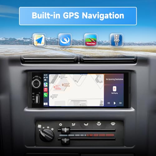 6.36 inch Single Din Car Stereo with CarPlay&Android Auto HD IPS Touchscreen Radio with Bluetooth 5.0, 720P BackupCamera with 6M Cable, Support USB Type-C Charging/USB/Microphone/FM/EQ/GPS/SWC