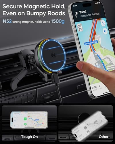 Tough On Qi2.2 25W for MagSafe Car Mount Charger, Wireless Car Charger