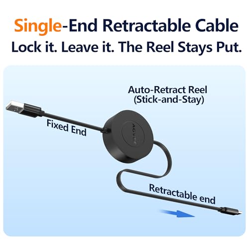 AGVEE 1.6ft Fixed / 3.3ft Extend Single-End Retractable USB C Cable - size: 1.6ft Fixed / 3.3ft Extend