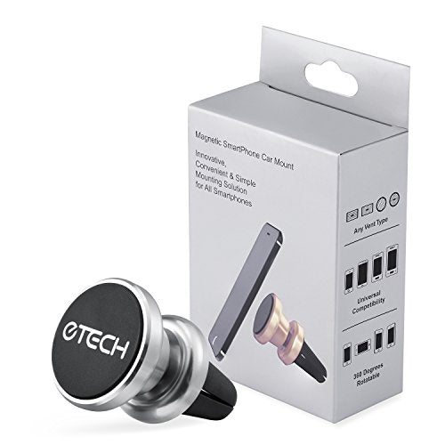 eTECH Magnetic Phone Car Mount Holder, Magnetic Mount Universal Air Vent (Silver) - color: Silver
