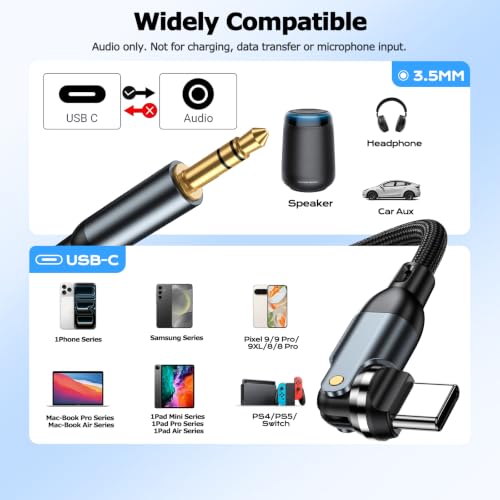 540° Rotating USB C to 3.5mm AUX Cable for Car 3.3FT, Type C to Audio Cable