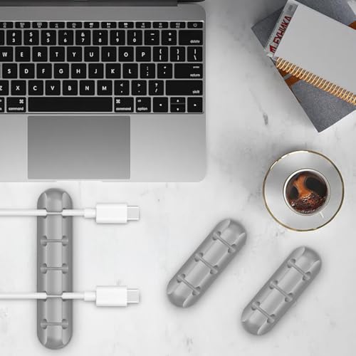 4-Packs Cable Holder Clips, Cable Management Cord Organizer Clips Self Adhesive for Desktop USB Charging Cable Nightstand Power Cord Mouse Cable Wire PC Home,Office,Car,Desk,Nightstand(3*2, 5*2 Grey)