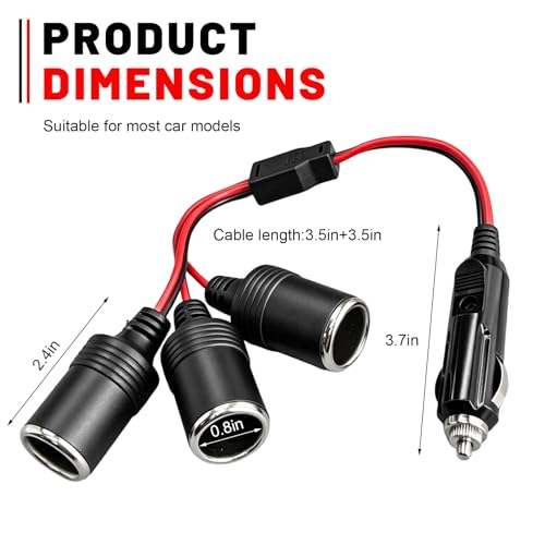 Car Cigarette Lighter Splitter, 12V 24V 1 to 3 Auto Power Charger Port with Indicator Light & 15A Fuse, 3-Socket Cigarette Lighter Adapter Extension Cable for Most Cars - color: 1 to 3