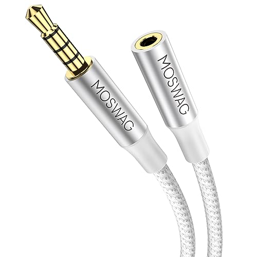 MOSWAG 16.4FT 3.5mm Male to Female Extension Cable with Microphone Stereo - color: White, size: 16.4 ft