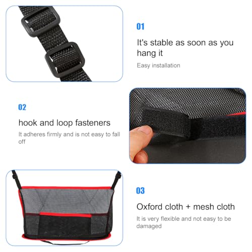 Car Net Pocket Handbag Holder, Vehicle Storage Organizer Between Front Seats for Phone Purse, Automotive Interior Driver Netting Pouch Accessories, Universal for SUV Truck RV (Red)