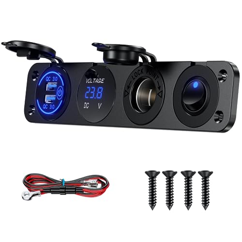 Kewig 4 in 1 Marine Switch Panel,12V 36W Dual USB Charger Socket