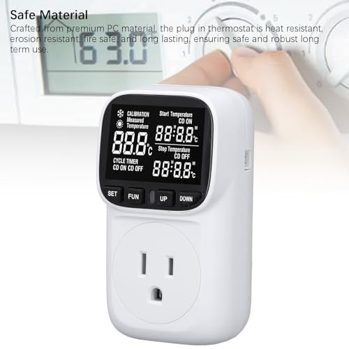 Digital Thermostat Plug Socket, LCD Backlit Screen Temperature Controller with IP67 Probe, Heating Cooling Switch Outlet for Fish , Greenhouse, Reptile Terrarium