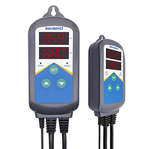 Inkbird Heating Thermostat Aquarium Reptile Submersible Probe Sensor ITC306T Heater Relay Digital Greenhouse Temperature Controller Dual Stage Timer Time Switch ONLY Heat Plug Outlet NO Cooling