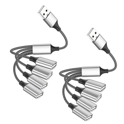 (2-Packs) USB Splitter Hub 4-Port, USB 2.0 Multi-Port Adapter for Charging and Data Transfer, Compatible with Laptop, PC, Printer, U Disk, Keyboard, TV, Tesla Model 3 - color: USB 1to4