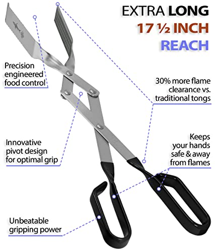 Grill Tongs - 17 inch Black. Professional steak grilling utensil. Long reach Barbeque Grilling Tongs. Ideal for steak, fish, burger, and sausage - color: Black Steak Tongs