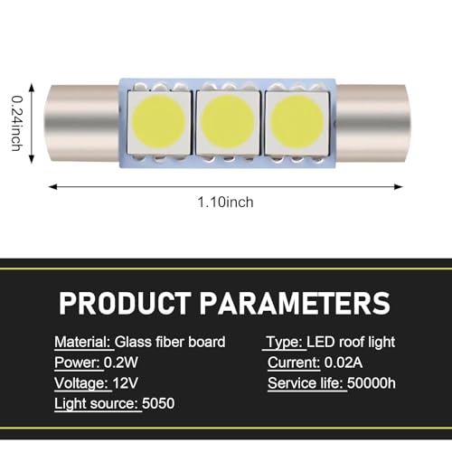 10PCS Led Sun Visor Vanity Mirror Lights, T6 DC 12V 3SMD 5050 Chips 300LM Super Bright Car Led Bulbs, 180 Degree Lighting Reading Lamp for Vanity Mirror Lights Interior Sun Visor (White)
