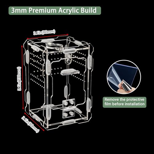 Jumping Spider Enclosure Kit - Acrylic Habitat with Magnetic Lock & Feeding Port - 5.1x3.1x3.1 inch Ventilated Terrarium for Small Pets, Jumping Spiders, Tarantula Slings, Beetles - size: 5.1 x 3.1 x 3.1 inches