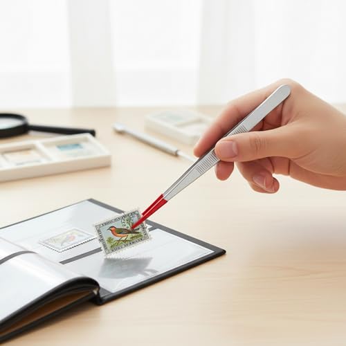 4 Pcs Rubber Tipped Tweezers PVC Coated Craft Tweezers for Stickers Straight Tip Flat Tip Long Bent Tweezer Pointed Tips for Crafts Stamps Electronics Beads Jewelry Lab Work