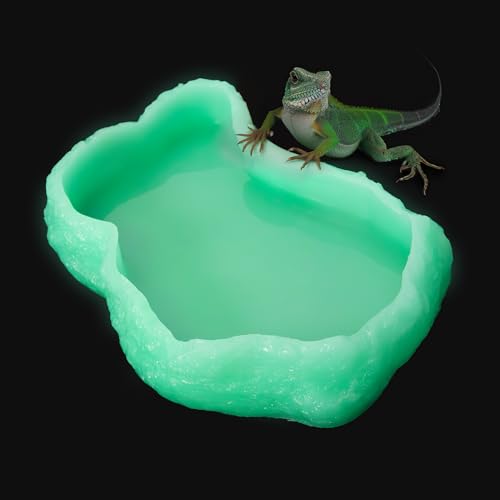 AZV Mini Reptile Food Water Rock Bowls,Luminous Amphibian Feeding Dish,Resin Rock Worm Feeder Terrarium for Lizards,Chameleon,Leopard Gecko,Frog,Bearded Dragons,Snake,Hermit Crabs,Turtle Spider Pet - size: Mini(3*4*1.1in)