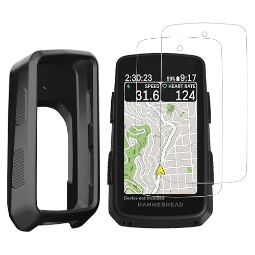 [3-Pack] INNOSURE for Hammerhead Karoo 3 Silicone Case x1, HD Clear Tempered Glass Screen Protector 3.2 Inch x2, Anti-Drop, Anti Static, Non-Slip, Durable - color: 1x Sili Case (Black) + 2x Glass (HD Clear)