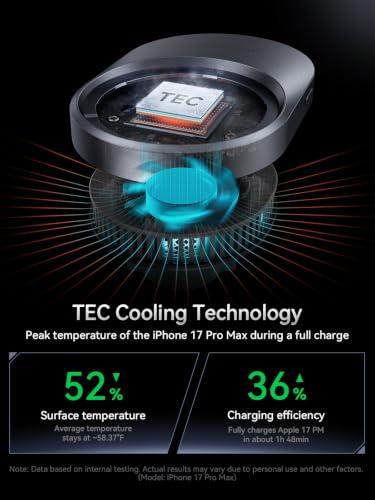 THREEKEY Magnetic Car Mount Charger Lite Qi2 25W Charging with TEC Cooling - color: Black