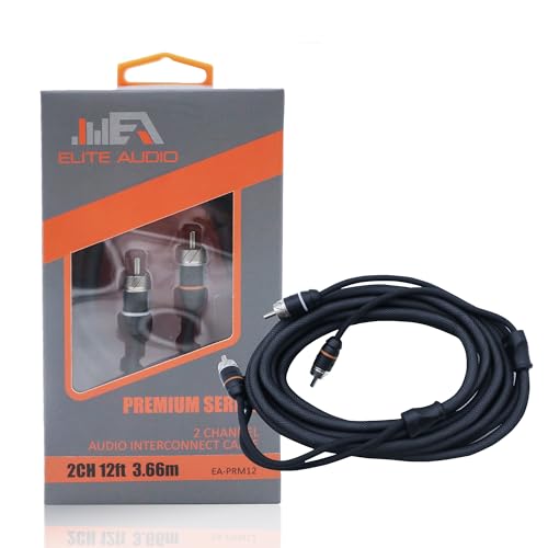 Elite Audio Premium Series 12ft. 2-Channel Car Audio RCA Cable – Double Shielded, Oxygen Free Copper, Noise Reducing Audio Cable for Amplifiers, Subwoofers, Speakers, and Processors – PRM12 - size: 12' (ft), style: 2-Channel