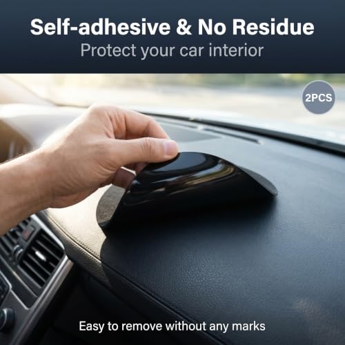 2 PCS Car Dashboard Non Slip Mat, High-tensile PU Washable Center Console Storage Pads for Phone & Keys, Stable Self-adhesive Mounting Pads, Universal Interior Accessories for Cars (Black)