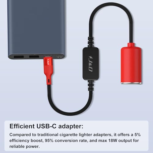 J&D USB C Male to 12V Car Cigarette Lighter Socket Female Converter Cable, 12V 18W Power Cable for Dash Cam, GPS, Car LED Light Strips, Red, 3 ft - color: Red, size: 3 ft
