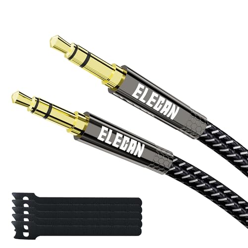 Elecan 3.5mm AUX Cable 20 Ft (Hi-Fi Sound-Zinc Alloy Case-OD 3.5MM-Ultra Slim&Soft) Auxiliary Stereo Audio Cable Braided 1/8 inch 3.5 mm AUX Cord for Headphones,Car,Home Stereos, Speaker,Phones - size: 20FT-1PK, style: Straight to Straight