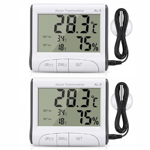 Reptile Thermometer Hygrometer with High Low Temperature Alarm Digital Aquarium Thermometer with Hook and Loop Temperature Humidity Meter Gauge for Terrariums, Vivariums, Reptile Tanks (2) - size: 2pcs