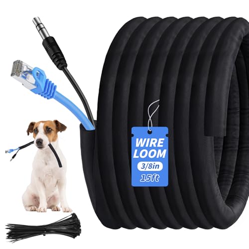 15ft - 3/8in Split Braided Sleeve Cable Management, Self-Wrapping - size: 3/8inx15ft